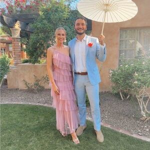 Plum one shoulder tulle tiered dress (S)